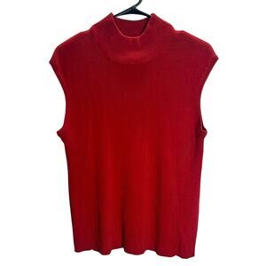 Coldwater Creek Red Mock Neck Ribbed‎ Knit Sweater Tank XL